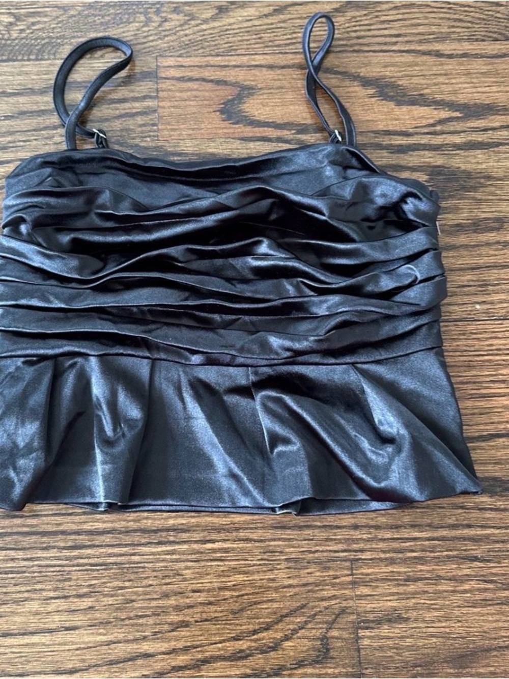 Forever 21 Black Satin Ruched Peplum Cami Top